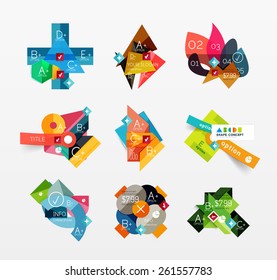 Set of vector abstract geometric layouts, web or app design banners, paper infographic banners