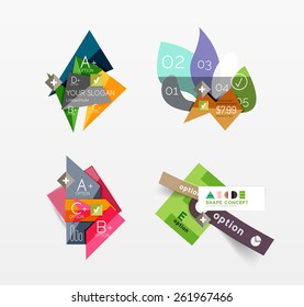 Set of vector abstract geometric layouts, web or app design banners, paper infographic banners