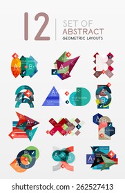 Set of vector abstract geometric layouts, web or app design banners, paper infographic banners