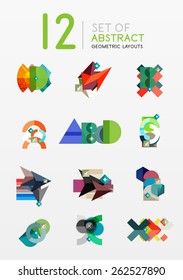 Set of vector abstract geometric layouts, web or app design banners, paper infographic banners