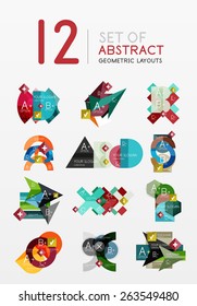 Set of vector abstract geometric layouts, web or app design banners, paper infographic banners