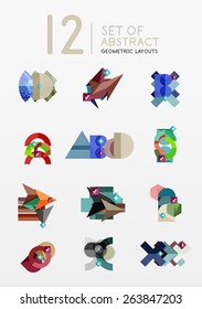 Set of vector abstract geometric layouts, web or app design banners, paper infographic banners