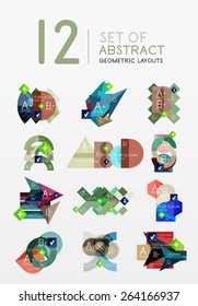 Set of vector abstract geometric layouts, web or app design banners, paper infographic banners