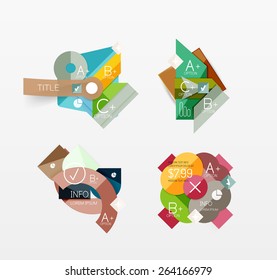 Set of vector abstract geometric layouts, web or app design banners, paper infographic banners