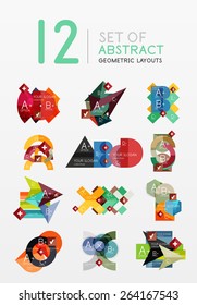 Set of vector abstract geometric layouts, web or app design banners, paper infographic banners