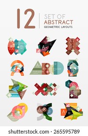 Set of vector abstract geometric layouts, web or app design banners, paper infographic banners