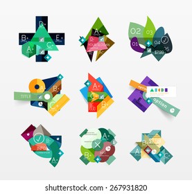 Set of vector abstract geometric layouts, web or app design banners, paper infographic banners