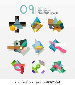 Set of vector abstract geometric layouts, web or app design banners, paper infographic banners