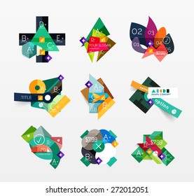 Set of vector abstract geometric layouts, web or app design banners, paper infographic banners
