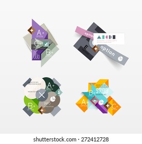 Set of vector abstract geometric layouts, web or app design banners, paper infographic banners