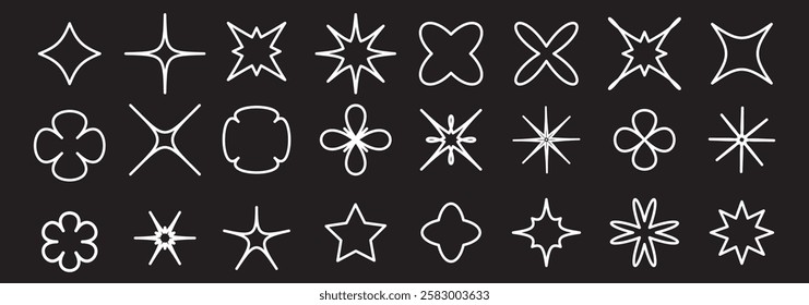 Set of vector abstract geometric linear icons. Minimal flower star design. Outline geometric shapes icon set.