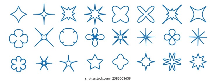 Set of vector abstract geometric linear icons. Minimal flower star design. Outline geometric shapes icon set.