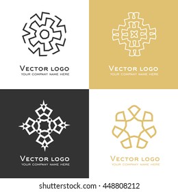 Set of vector abstract geometric logo in dark grey and gold colors. Celtic, arabic style. Sacred geometry icon. Identity design.