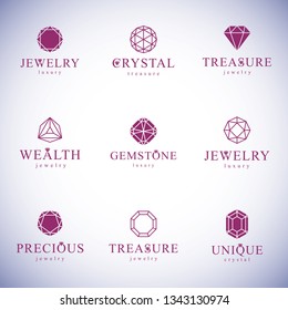 Set of vector abstract geometric shapes best for use as luxury logo. Brilliant jewelry sign.