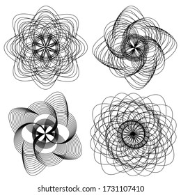 Set of vector abstract geometric shapes, lines for your design. Black outlines of figures isolated on a white background. Geometric patterns. Guilloche
