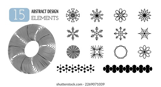 Set of vector abstract geometric shapes. Aesthetics of Y2K. Trendy minimalist design elements, patterns, futuristic figures, 3d objects.