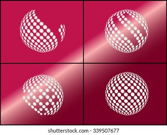 Set of vector abstract globes on a shade of dark red background