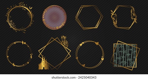 Conjunto de marcos de degradado de oro abstracto vector