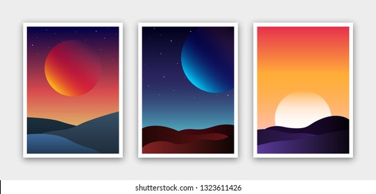 Set of vector abstract gradient illustrations, backgrounds for the cover of magazines about dreams, future, design and space, fancy, crazy posters