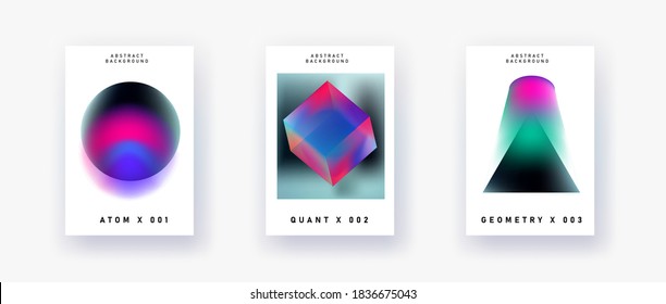 Set of vector abstract gradient illustrations, backgrounds for the cover of magazines about cosmos, future, design and space. Fancy minimal posters.