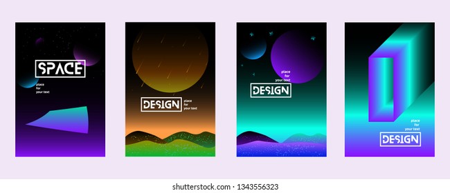 Set of vector abstract gradient illustrations,universe. space. space trip. design. Backgrounds for the cover of magazines about dreams, future, design and space, fancy, crazy posters