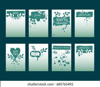 Set of vector abstract green ecological posters. A set of cards, invitations, price tags, pictures