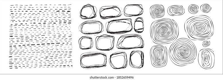 Set of vector abstract handmade graphic elements isolated on white, for decoration, invitations, posters, card, fabric.
