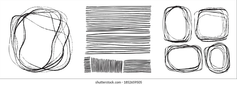 Set of vector abstract handmade graphic elements isolated on white, for decoration, invitations, posters, card, fabric.