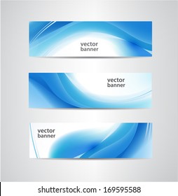 set of vector abstract horizontal blue wavy flow banners, water 