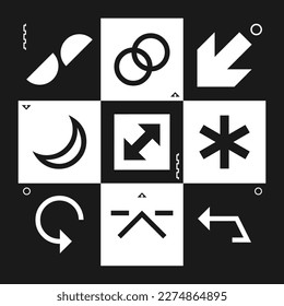Satz abstrakter Vektorsymbole einzeln auf schwarzem Hintergrund