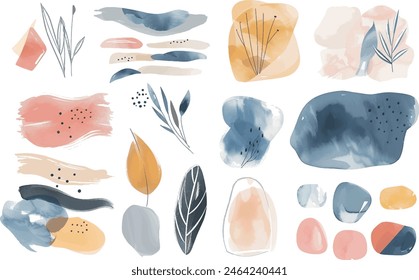 	
Set, vector abstract illustration, watercolor splash, isolated on white background, elegant modern	
