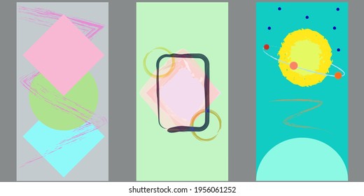 Set of vector abstract illustrations. Multicolored geometric shapes. For poster, banner, postcard, cover or background. Minimalis. 