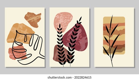 Set of vector abstract images in minimalistic trendy designs. For print, cover, wallpaper, poster, wall design.