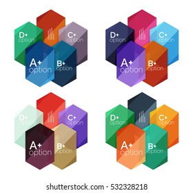 Conjunto de cuadros de contenido de infografías abstractas vectoriales. Modernas plantillas de colores empresariales