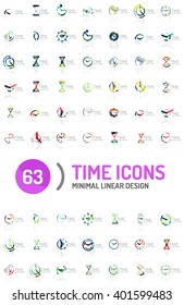 Set of vector abstract logo ideas, time concepts or clock business icon collection. Creative logotype design templates