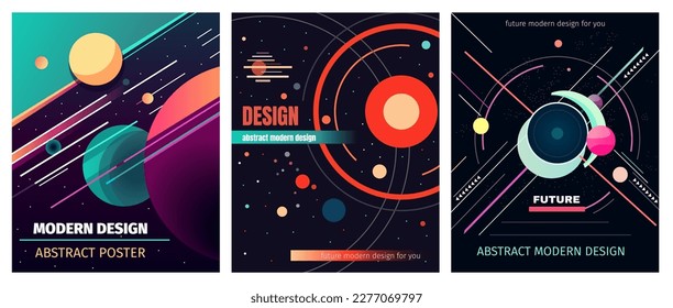 Set of vector abstract modern design illustrations, backgrounds for the cover of magazines about dreams, future, design and space, fancy, crazy posters