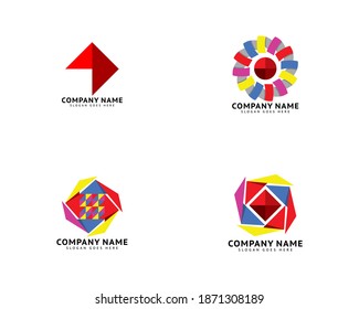 Set of Vector abstract origami illustration icon logo template