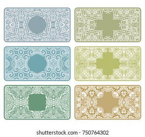 Set of vector abstract ornamental nature color frames. 6 ethnic horizontal banners templates