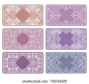 Set of vector abstract ornamental nature color frames. 6 ethnic horizontal banners templates