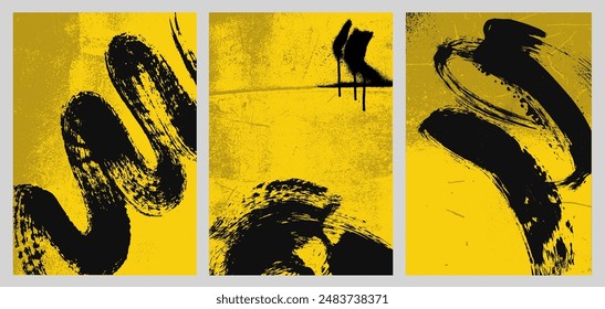 Set of vector abstract painting on canvas. Black brush abstract expressionism. Collection of grunge background. grunge texture expressionism, poster pop art comics sport style vector.