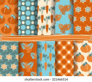 set of vector abstract paper. Decorative shapes and design elements, autumn leaves, berries, pumpkins for scrapbook