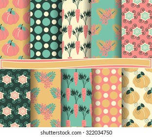 set of vector abstract paper. Decorative shapes and design elements, autumn leaves, berries, pumpkins for scrapbook