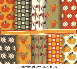 set of vector abstract paper. Decorative shapes and design elements, autumn leaves, berries, pumpkins for scrapbook