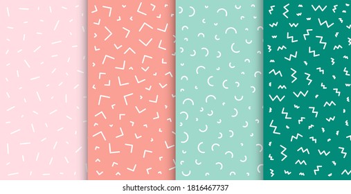Conjunto de patrones de colores pastel abstractos vectoriales con diferentes formas. Colección de patrones editables en el estilo Memphis. ilustración vectorial.