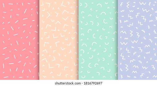 Set of vector abstract pastel color cool patterns with different shapes. Collection of editable patterns in the Memphis style. vector illustration.