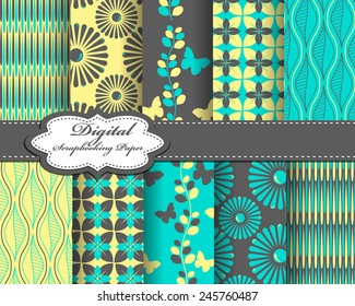 set of vector abstract pattern paper for scrapbook with butterfly
