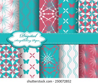 set of vector abstract pattern paper for scrapbook with butterfly