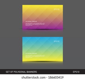 Set of vector abstract polygonal banners with reflection