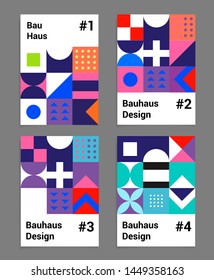 Set of vector abstract pop art poster in neo-memphis/ bauhaus/ vaporwave style. Collection of vivid covers or banners for club party, music concert. Vivid green, pastel pink, blue and violet colors.