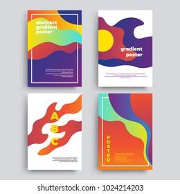  Set of vector abstract posters with geometric gradient shapes and retro colors. Bright 80's posters